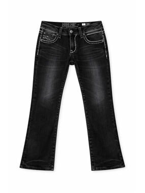 Miss Me Mid Rise Boot Cut Jeans Sz 29 Washed Black Embellished Y2K Bold Stitchin